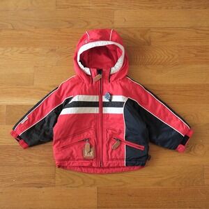 Obermeyer‎ Ski Jacket Kids Red Black I-Grow Insulated Hooded Winter Coat Size 2